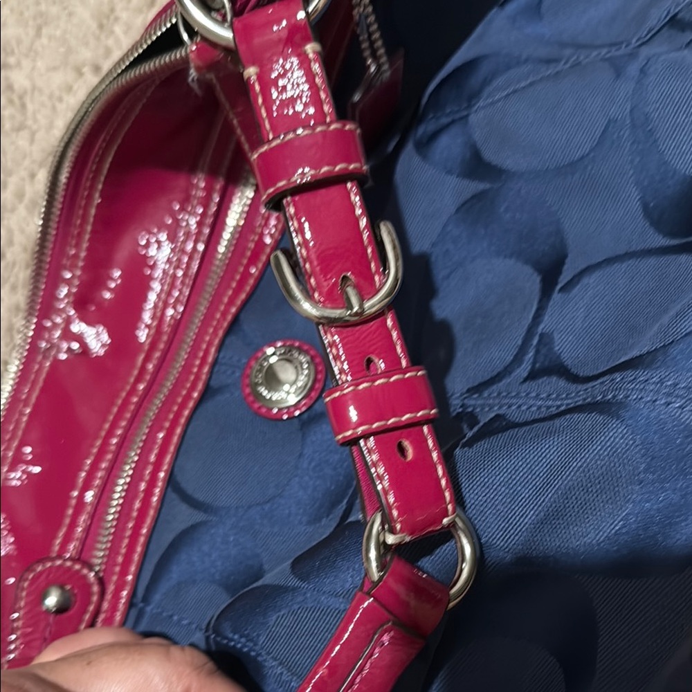 Coach Navy Signature Canvas Shoulder Bag with Magenta Patent Trim - Picture 8 of 8
